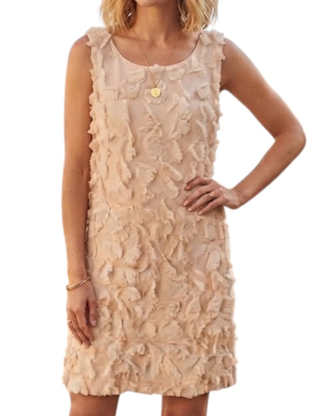H&M Bridal Coquette Bohemian Cream 3D Floral Applique Shift Mini Dress Small S